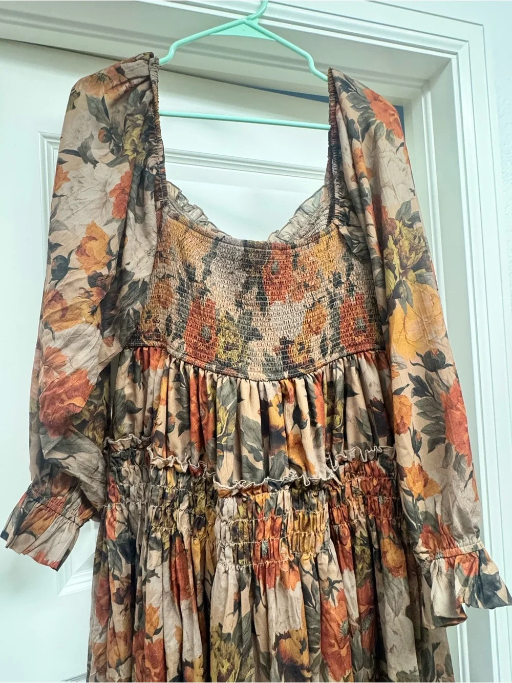 Floral Boho Long Sleeve Maxi Dress in Brown and Orange - Picture 2 of 3